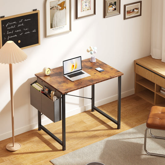Gianna 31" Computer Desk with Metal Frame, Waterproof Surface and Storage Bag â€“ Perfect for Office Use, Rust Brown