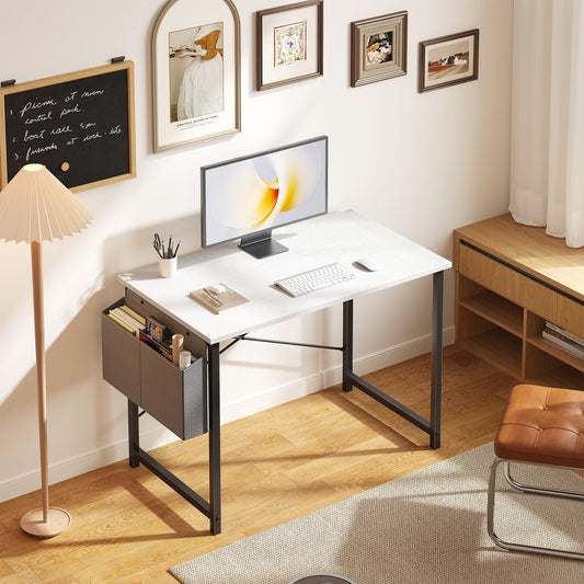 Gianna 31" Computer Desk with Metal Frame, Waterproof Surface and Storage Bag â€“ Perfect for Office Use, White