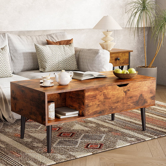 Gianna 39.4"Lx19.6"Wx17.4"H Wood Lift Top Coffee Table with Hidden Compartment and Adjustable Storage Shelf