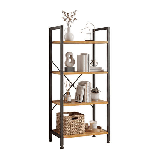 Gianna 4 Tier Bookshelf, Free Standing Shelf, Bookcase Shelf Storage Organizer, Industrial Book Shelves for Home Office, Living Room, Kitchen, Wood