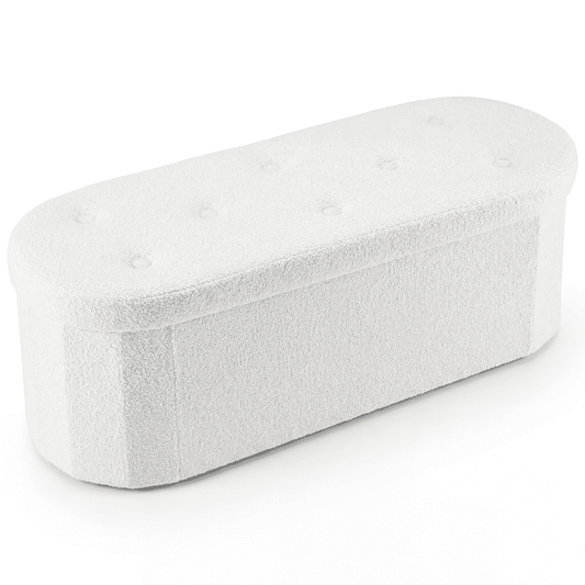 Gianna 43 Inch Ottoman with Storage, Folding Foot Rest for Living Room & Bedroom, Versatile Home Bench, White