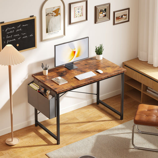 Gianna 44" Computer Desk with Metal Frame, Waterproof Surface and Storage Bag â€“ Perfect for Office Use, Rust Brown