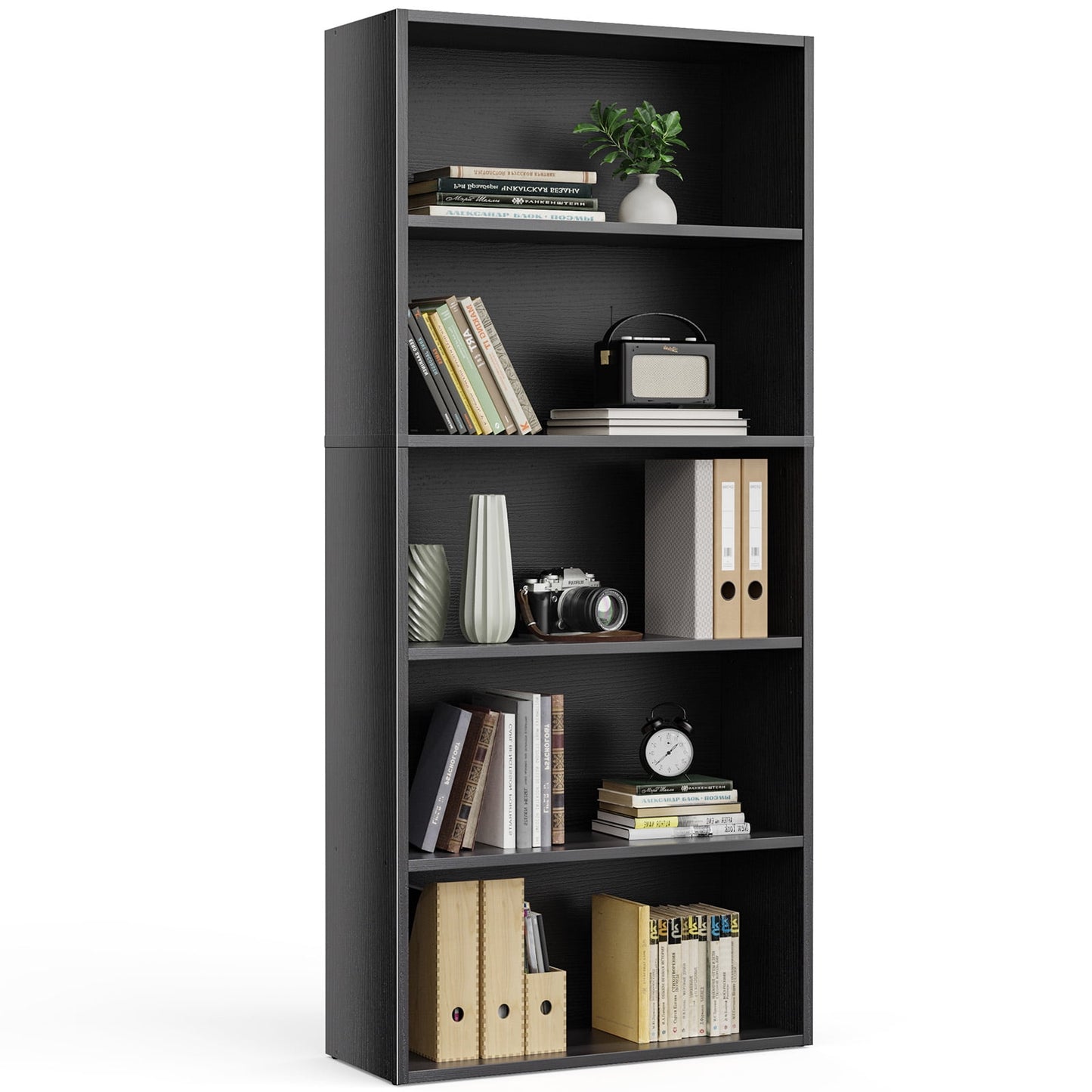 Gianna 4-Tier Bookshelves with Adjustable Shelves, Floor Standing Bookcase for Home & Office Storage, White
