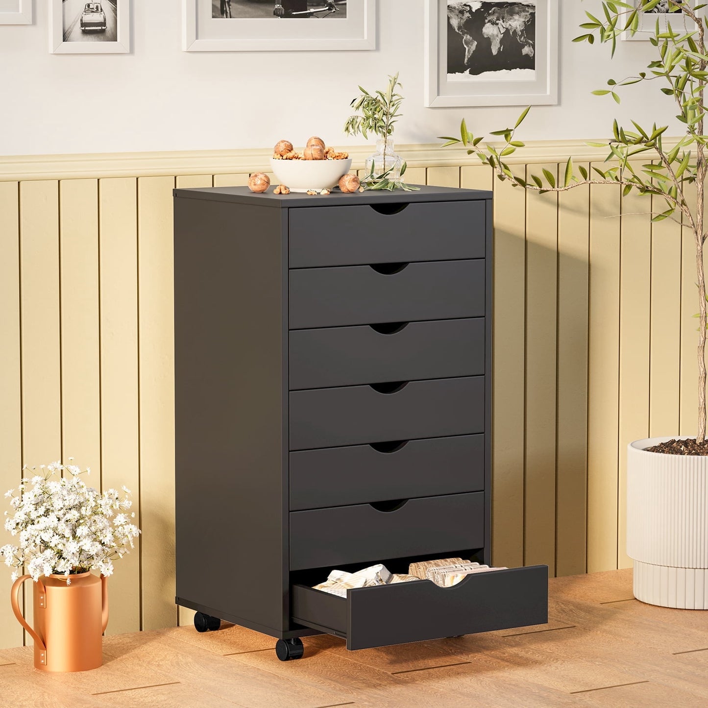 CONCETTA 7-Drawer Rolling Storage Cabinet â€“ Mobile Organizer for Bedroom, Office, and Home Spaces, Black