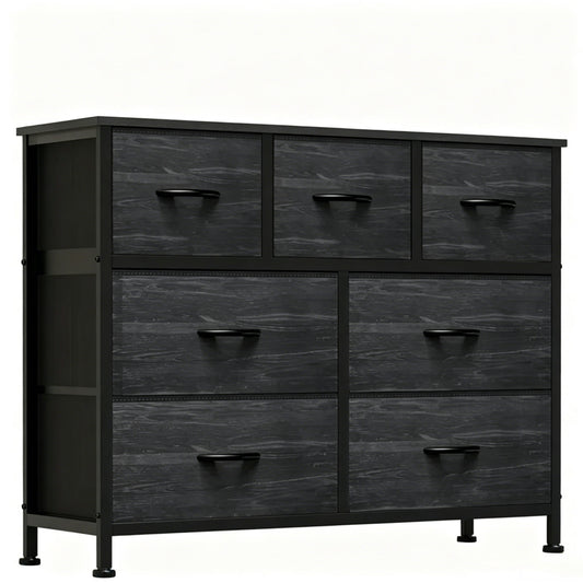 Gianna Chest of Drawers with 7 Fabric Drawers, Drawer Cabinet, Organization Furniture for Kitchen, Office, Hallway, Black Wood