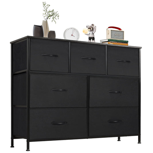 Gianna Chest of Drawers with 7 Fabric Drawers, Drawer Cabinet, Organization Furniture for Kitchen, Office, Hallway, Black