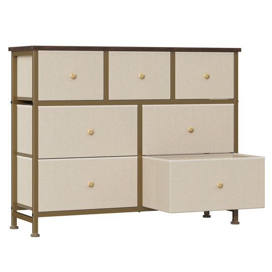 Gianna Chest of Drawers with 7 Fabric Drawers, Drawer Cabinet, Organization Furniture for Kitchen, Office, Hallway, Khaki