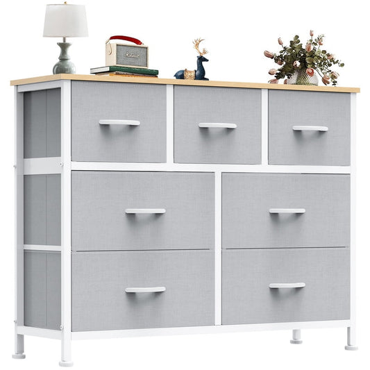 Gianna Chest of Drawers with 7 Fabric Drawers, Drawer Cabinet, Organization Furniture for Kitchen, Office, Hallway, Light Gray
