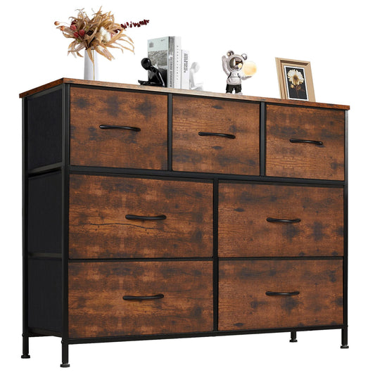 Gianna Chest of Drawers with 7 Fabric Drawers, Drawer Cabinet, Organization Furniture for Kitchen, Office, Hallway, Rust Brown