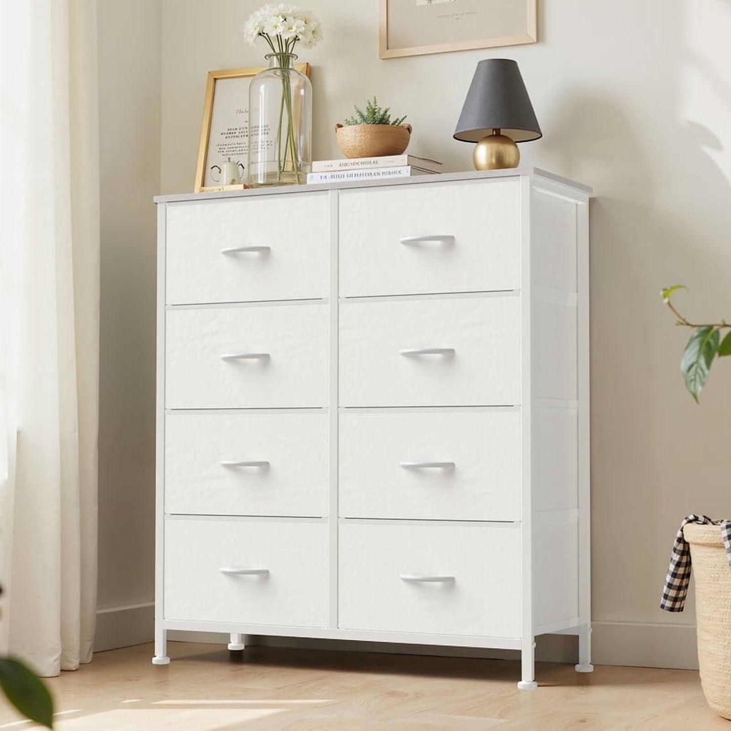 edx Chest of Dressers with 8 Fabric Drawers, Drawer Cabinet, Organization Furniture for Kitchen, Office, Hallway, White-1