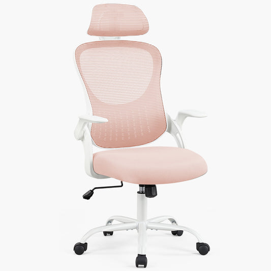 Gianna Desk Chair with Adjustable Headrest & Flip-Up Armrests â€“ Lumbar Support for Comfortable All-Day Sitting, Pink