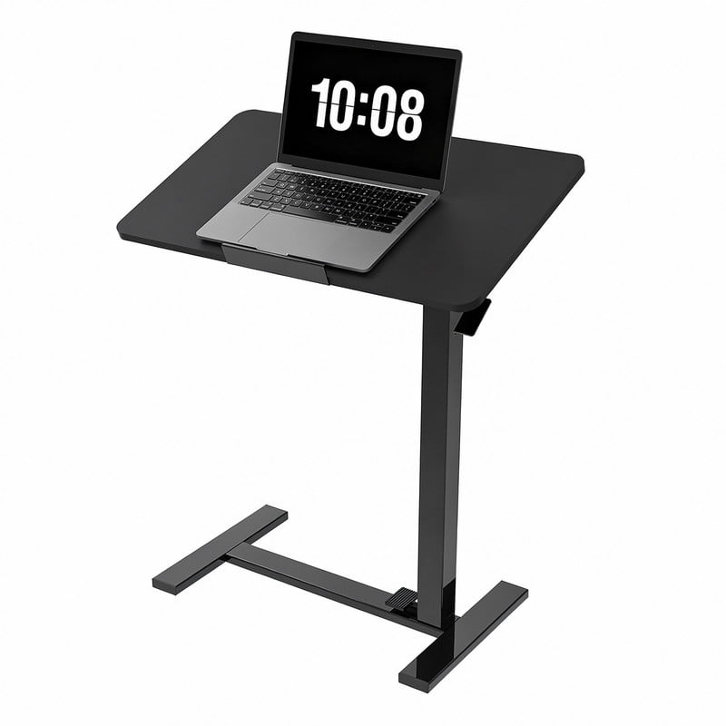 Gianna Dual-Flip C-Shaped Desk, Adjustable Bedside Table with Wheels, Mobile Laptop Desk with Casters Suitable For Laptop, Bed, Sofa, and Office Useï¼ŒBlack