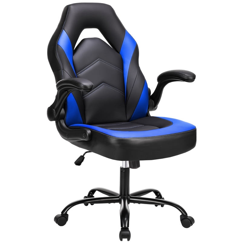 Gianna Ergonomic Computer Gaming Chair with Flip-up Armrest, Height Adjustable PU Leather Home Office Desk Chair with Lumbar Support Swivel Wheels and for Adultsï¼ŒBlack Blue
