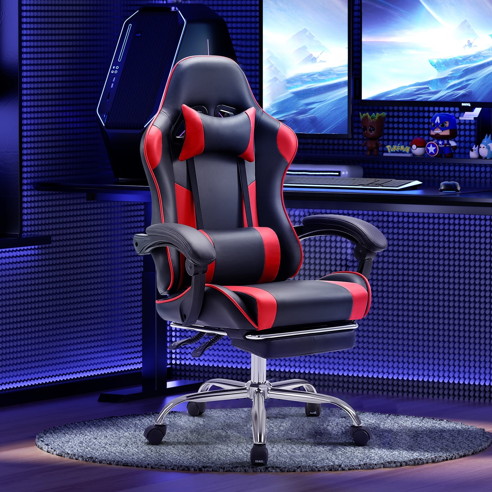 Gianna Ergonomic Gaming Chair With Headrest And Lumbar Pillow,Height Adjustable With 360Â°-Swivel Seat,Red