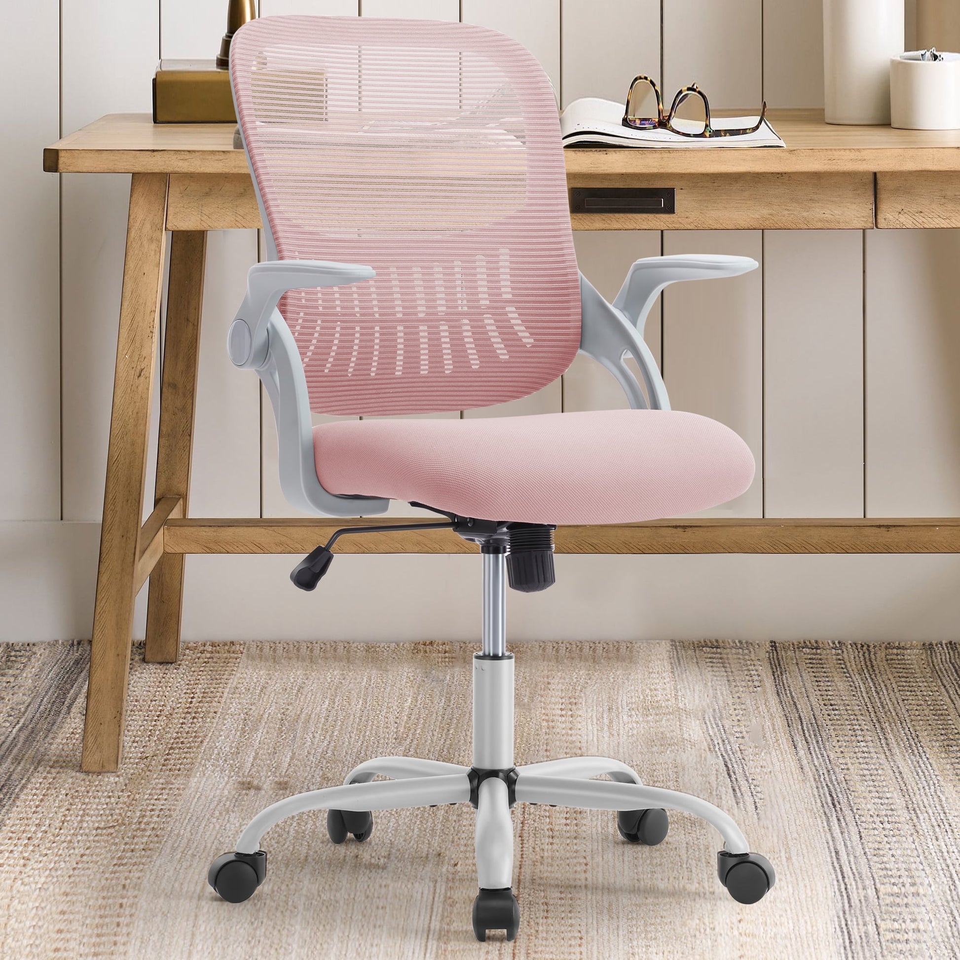 Gianna Ergonomic Mesh Office Chair with Adjustable Armrests, Lumbar Support, and Mid-Back Design for Home & Desk Use with Smooth-Rolling Wheels, Pink