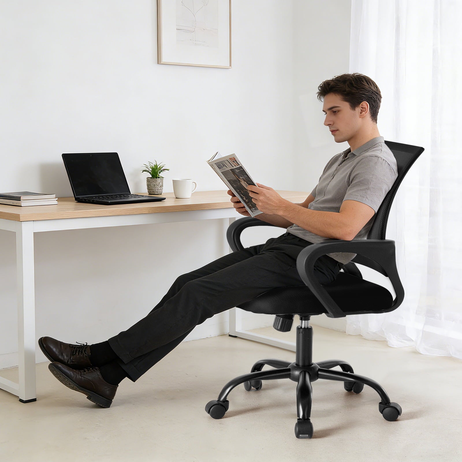 Gianna Ergonomic Office Chair, Mid-Back with Lumbar Support, Rocking and 360Â° Swivel for Home, Gaming, or Office