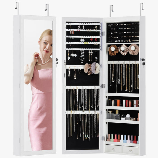 Gianna Freestanding Jewelry Armoire with Full-Length Mirror, Lockable Makeup Storage Organizer with Velvet Lining, 3 Adjustable Angles and 5 Shelves, Rust Brown