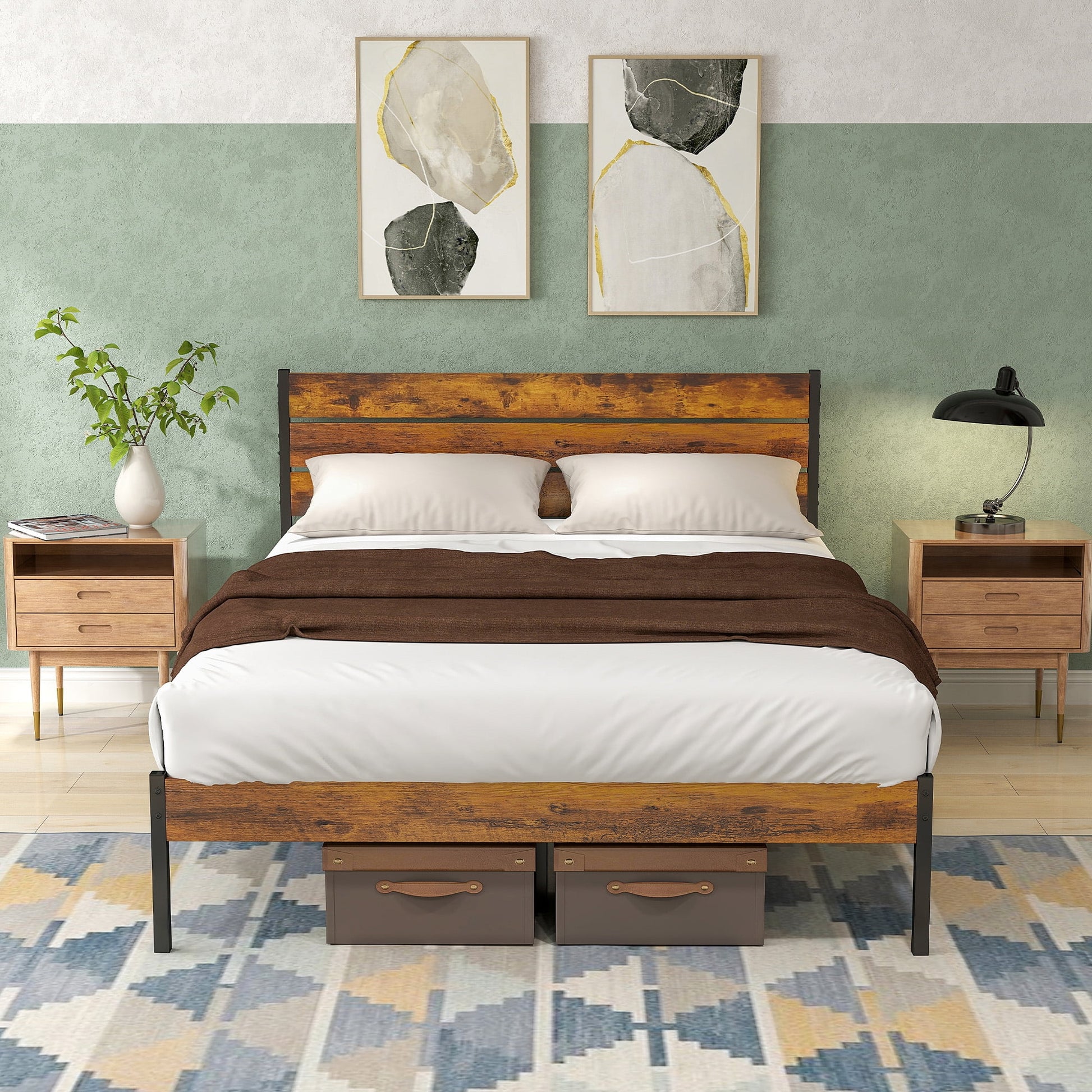 Gianna Full Size Bed Frame with Storage, Heavy Duty Metal Platform, Quiet Design, Tool-Free Assembly, No Box Spring Required