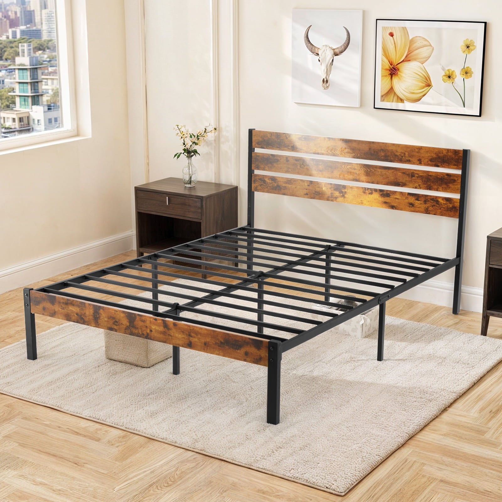 Gianna Full Size Metal Platform Bed Frame with Headboard and and Footboard, No Box Spring Needed