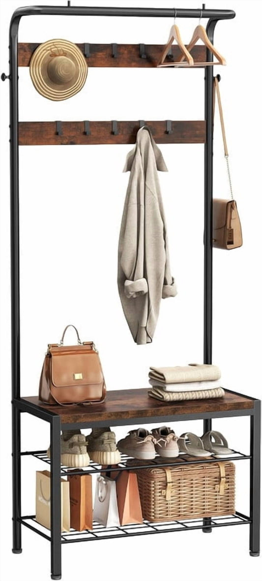 Gianna Hall Tree with Shoe Bench and Coat Rack, Entryway Bench with Shoe Storage and Hooks, 4-in-1 Coat and Shoe Rack for Entryway, Mudroom Storage Organizer with Shelvesï¼ŒBrown