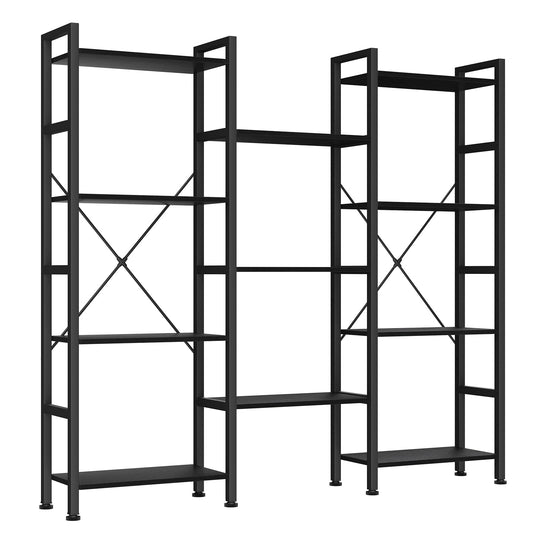 Gianna Modular Bookshelf, Adjustable Height 4-Tier Wide Display Shelves, Convertible Industrial Bookcase for Living Room, Study & Bedroom, Black