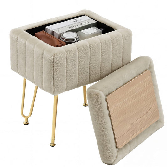 Gianna Square Ottoman with Table Top, Comfortable Footrest With Storage, Vanity Stool Suitable for Living Roomï¼ŒBedroom, Camel