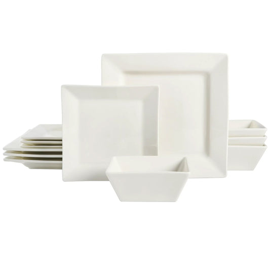Gibson Everyday Juego de Vajilla Cuadrada RÃ­gida de CerÃ¡mica Fina de 12 Piezas en Blanco