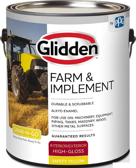 Glidden Farm & Implement Interior/Exterior Paint, Safety Yellow, High Gloss, 1 Gallon