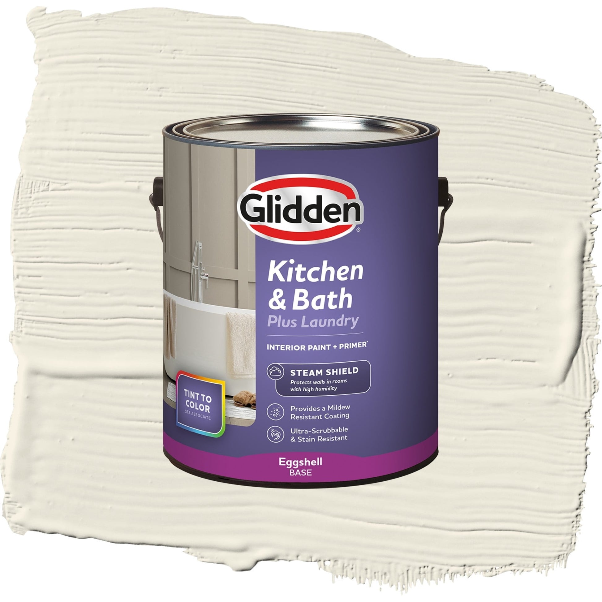 Glidden Glidden Kitchen Bath and Laundry Colonial White / White, Eggshell Interior Paint with Primer, 1 Gallon