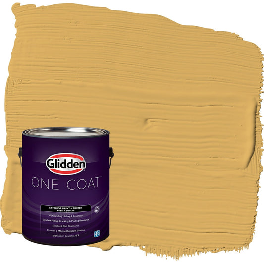 Glidden One Coat Butterscotch Bliss / Yellow Semi-Gloss Exterior Paint with Primer, 1 Gallon