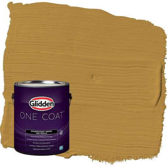 Glidden One Coat Butterscotch Ripple / Yellow Semi-Gloss Exterior Paint with Primer, 1 Gallon