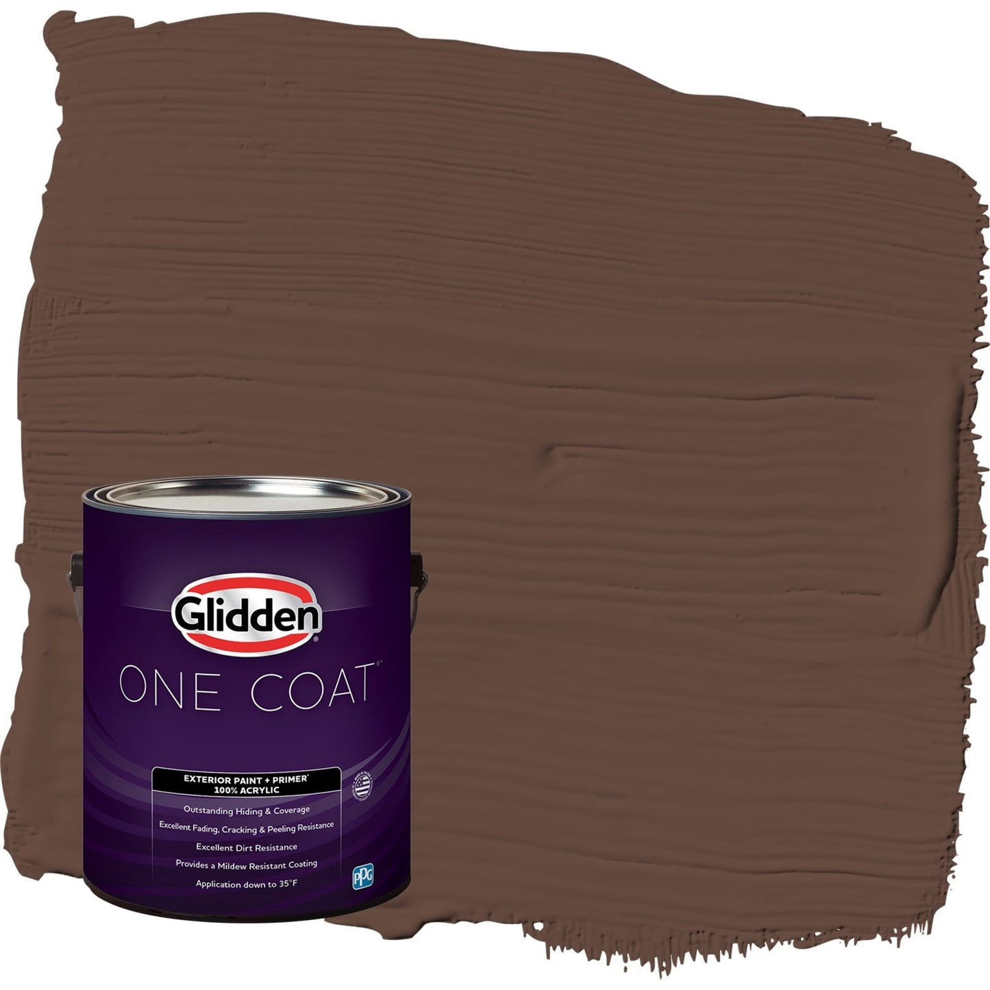 Glidden One Coat Fudge / Brown Semi-Gloss Exterior Paint with Primer, 1 Gallon