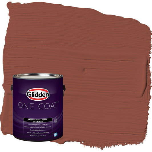 Glidden One Coat Baked Bean / Red Flat Exterior Paint with Primer, 1 Gallon
