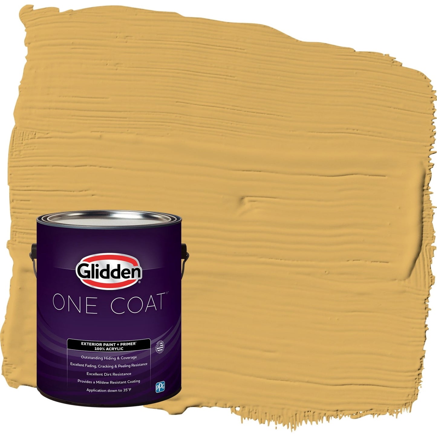Glidden One Coat Butterscotch Bliss / Yellow Flat Exterior Paint with Primer, 1 Gallon