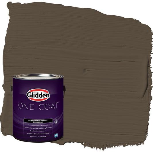 Glidden One Coat Afternoon Tea / Brown Semi-Gloss Exterior Paint with Primer, 1 Gallon