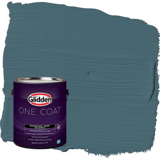 Glidden One Coat Azalea Leaf / Blue Semi-Gloss Exterior Paint with Primer, 1 Gallon