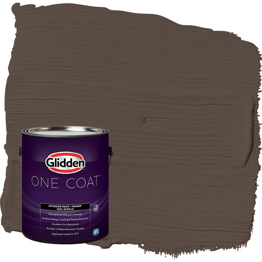 Glidden One Coat Sarsaparilla / Brown Semi-Gloss Exterior Paint with Primer, 1 Gallon