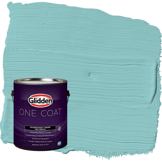 Glidden One Coat Aqua Fiesta / Blue Satin Exterior Paint with Primer, 1 Gallon