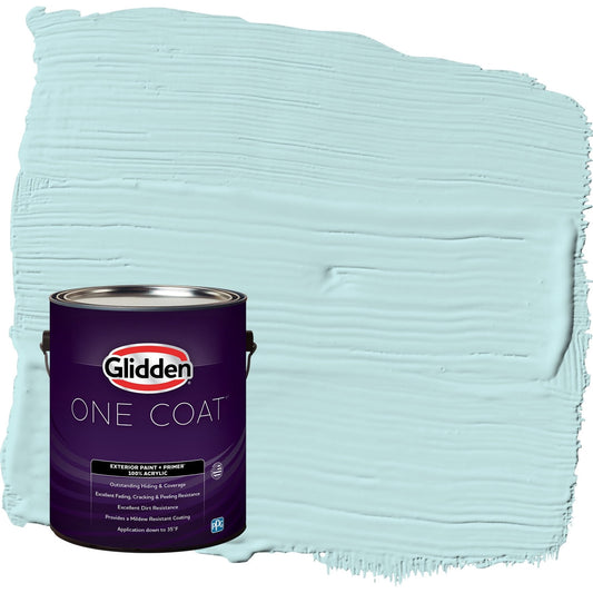 Glidden One Coat Aqua Whisper / Blue Satin Exterior Paint with Primer, 1 Gallon