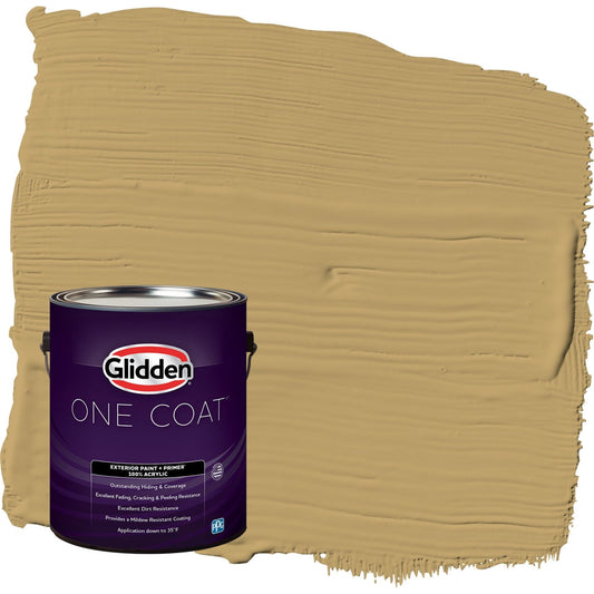 Glidden One Coat Buffalo Hide / Yellow Satin Exterior Paint with Primer, 1 Gallon