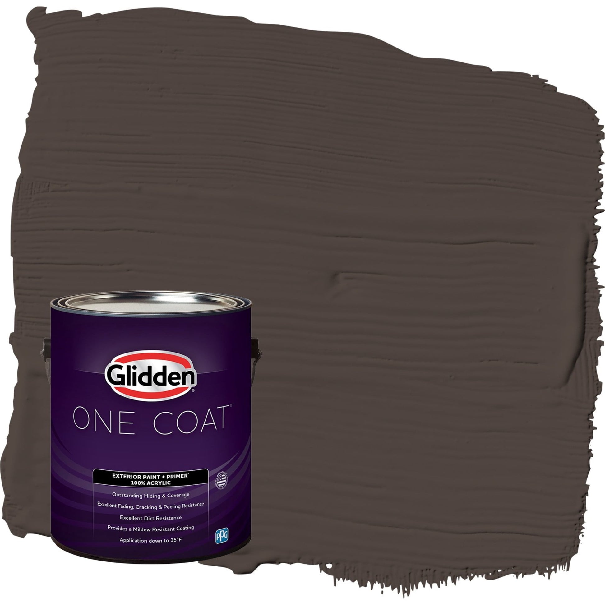 Glidden One Coat Dark Granite / Brown Satin Exterior Paint with Primer, 1 Gallon