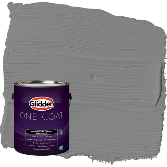 Glidden One Coat Dover Gray / Grey Satin Exterior Paint with Primer, 1 Gallon