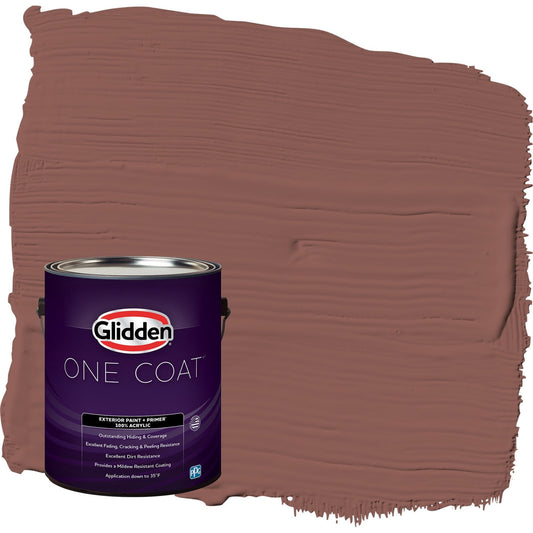 Glidden One Coat Raspberry Truffle / Red Satin Exterior Paint with Primer, 1 Gallon
