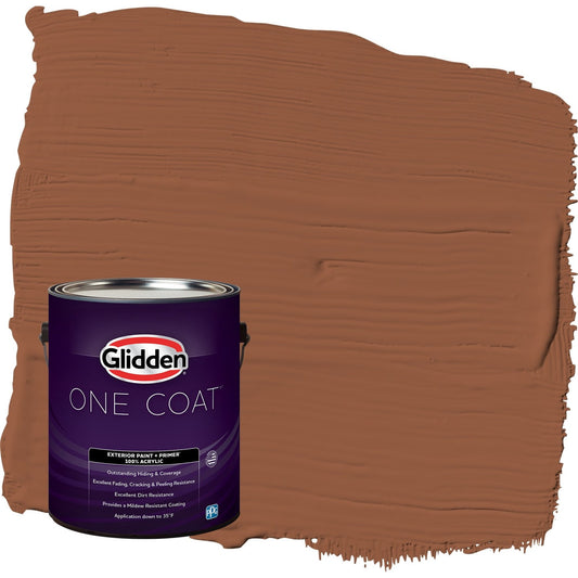 Glidden One Coat Spiced Cider / Orange Satin Exterior Paint with Primer, 1 Gallon