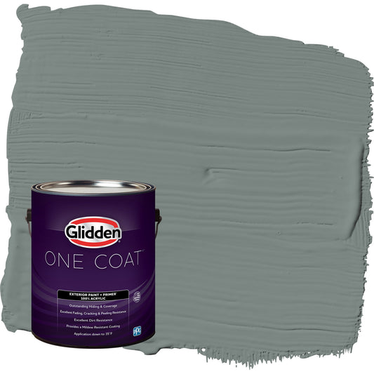 Glidden One Coat Thunderbolt / Gray Semi-Gloss Exterior Paint with Primer, 1 Gallon