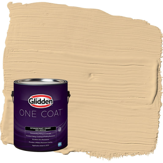 Glidden One Coat Faint Fawn / Yellow Satin Exterior Paint with Primer, 1 Gallon