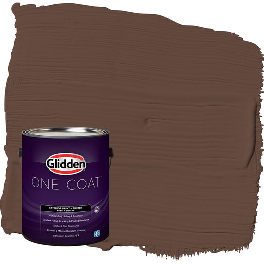 Glidden One Coat Fudge / Brown Satin Exterior Paint with Primer, 1 Gallon