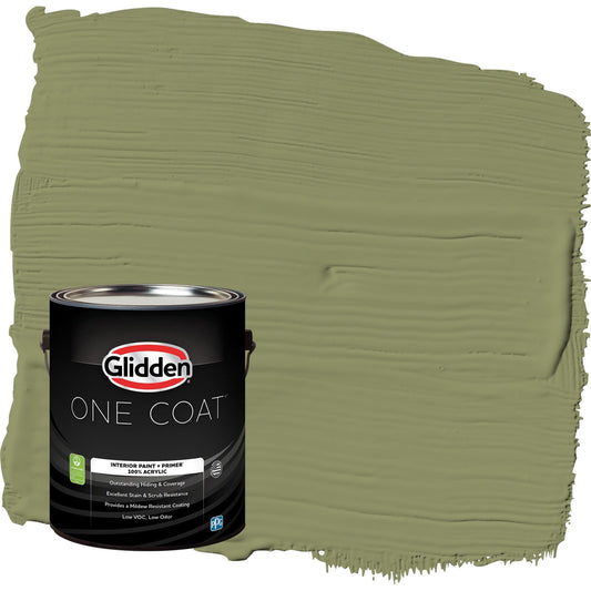 Glidden One Coat Paid in Full / Green Semi-Gloss Interior Paint with Primer, 1 Gallon