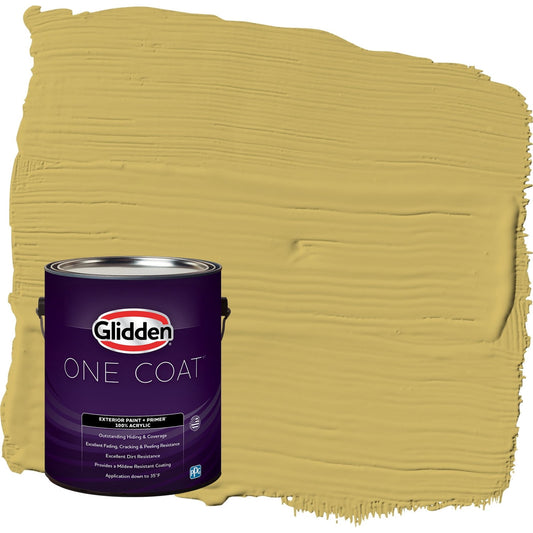 Glidden One Coat Split Pea Soup / Green Satin Exterior Paint with Primer, 1 Gallon