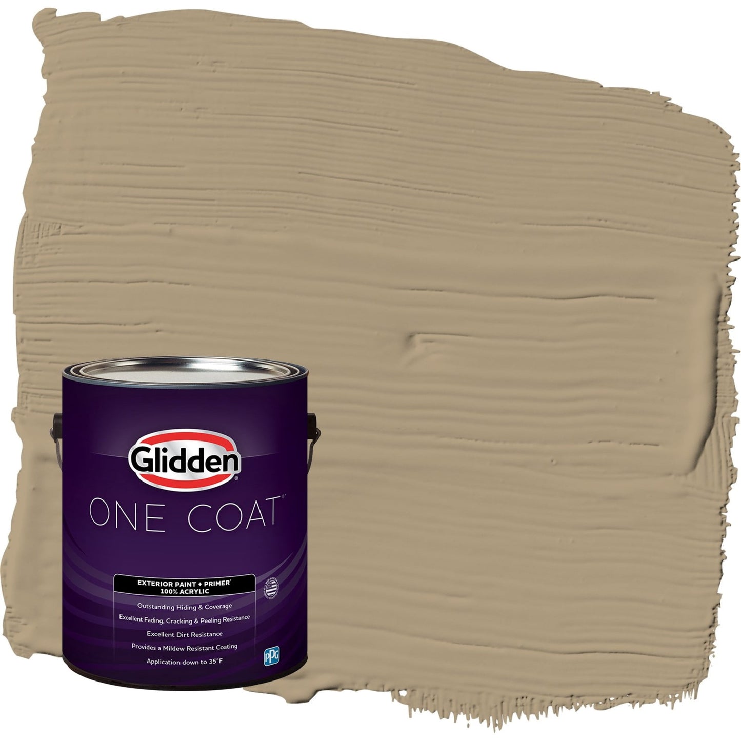 Glidden One Coat Stony Creek / Beige Satin Exterior Paint with Primer, 1 Gallon